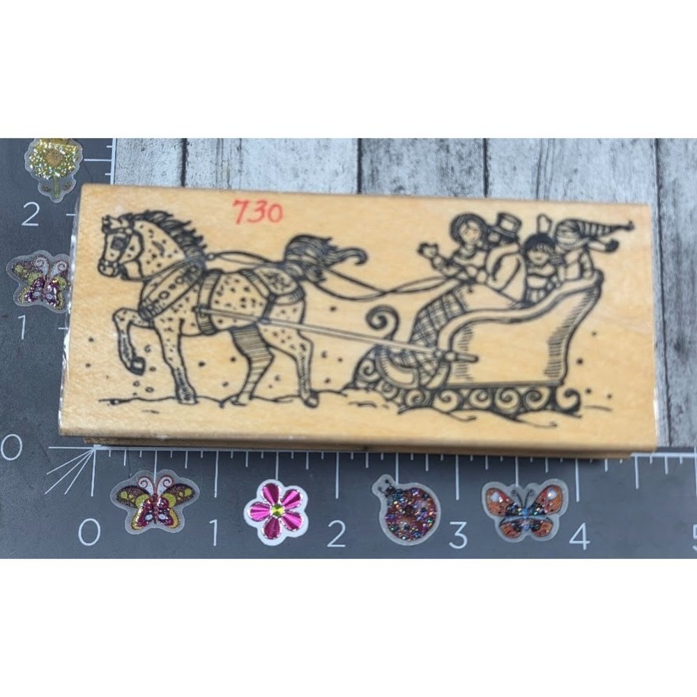 The Stamp Pad Winter Horse Pulling Sled Rubber Stamp Wood #S77